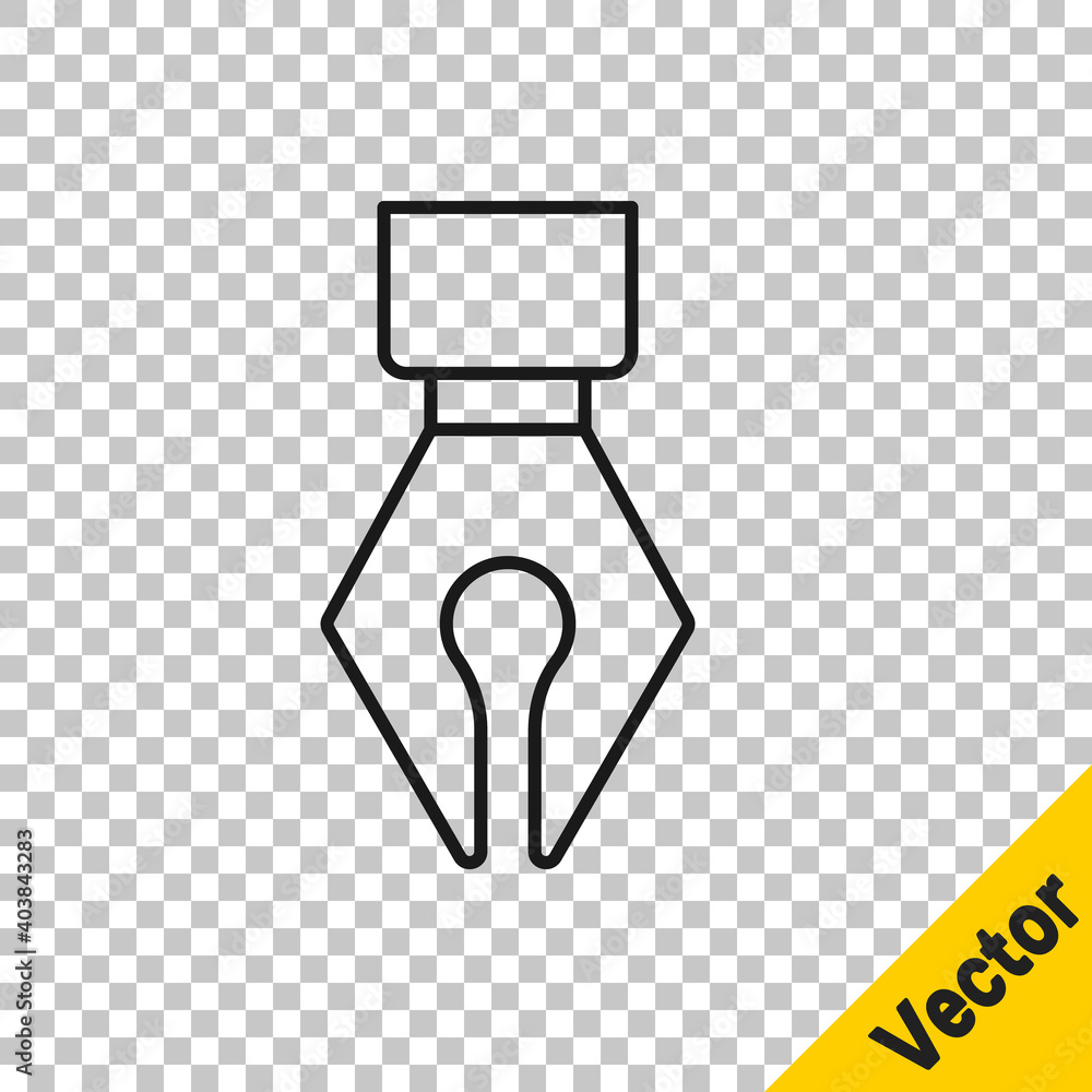 Black line Fountain pen nib icon isolated on transparent background. Pen tool sign. Vector. Black line Fountain pen nib icon isolated on transparent background. Pen tool sign. Vector.