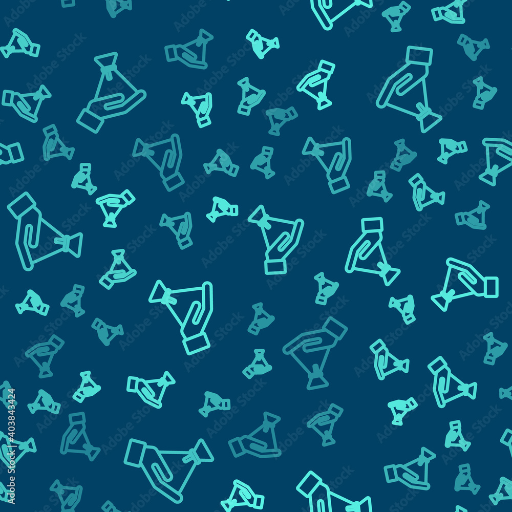 Green line Bribe money bag icon isolated seamless pattern on blue background. Bill currency. Vector. Green line Bribe money bag icon isolated seamless pattern on blue background. Bill currency. Vector.