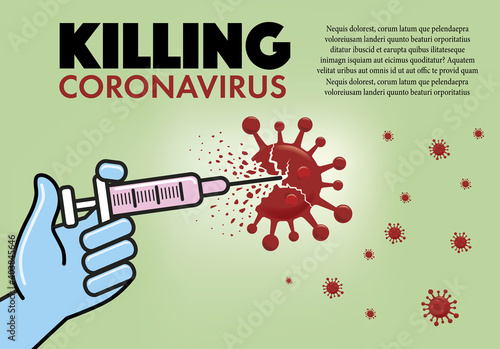 Syringe with vaccine killing and destroying coronavirus 