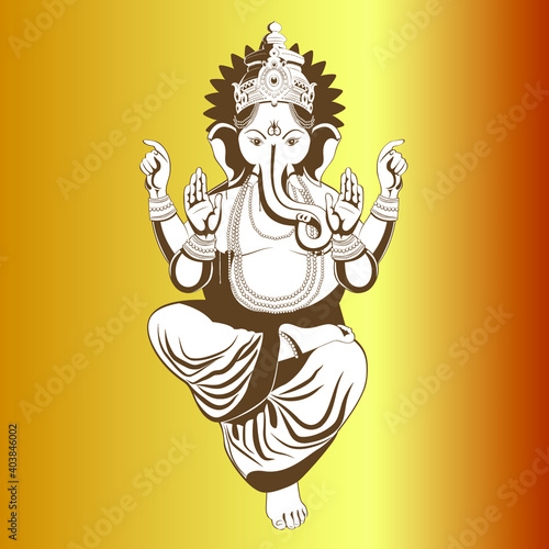 Vector illustration of Lord Ganapati for Happy Ganesh Chaturthi festival indian religious banner on gold background.