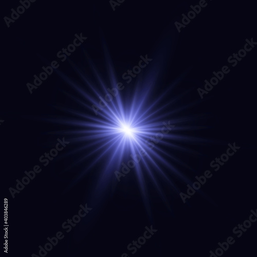 Lights sparkles isolated, lens flare, explosion, glitter, line, sun flash, spark and stars. Blue and violet glowing effect.