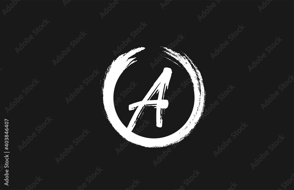 black and white A alphabet letter logo icon. Vintage grunge design for business and company with circle black and white A alphabet letter logo icon. Vintage grunge design for business and company with circle