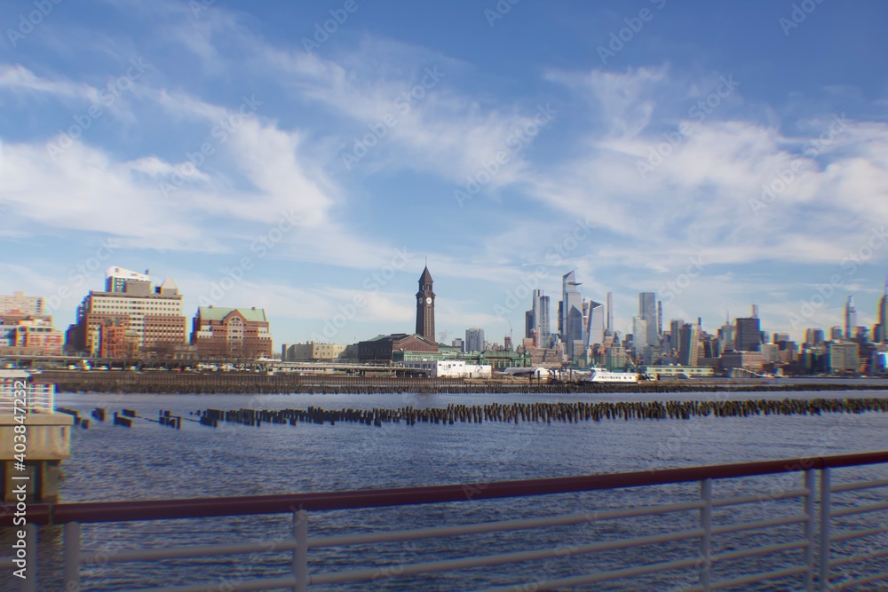 Blue skies against New York City and Hudson River Blue skies against New York City and Hudson River
