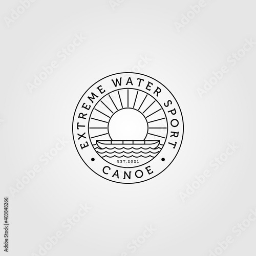canoe logo line art minimalist with sunburst vintage vector illustration design