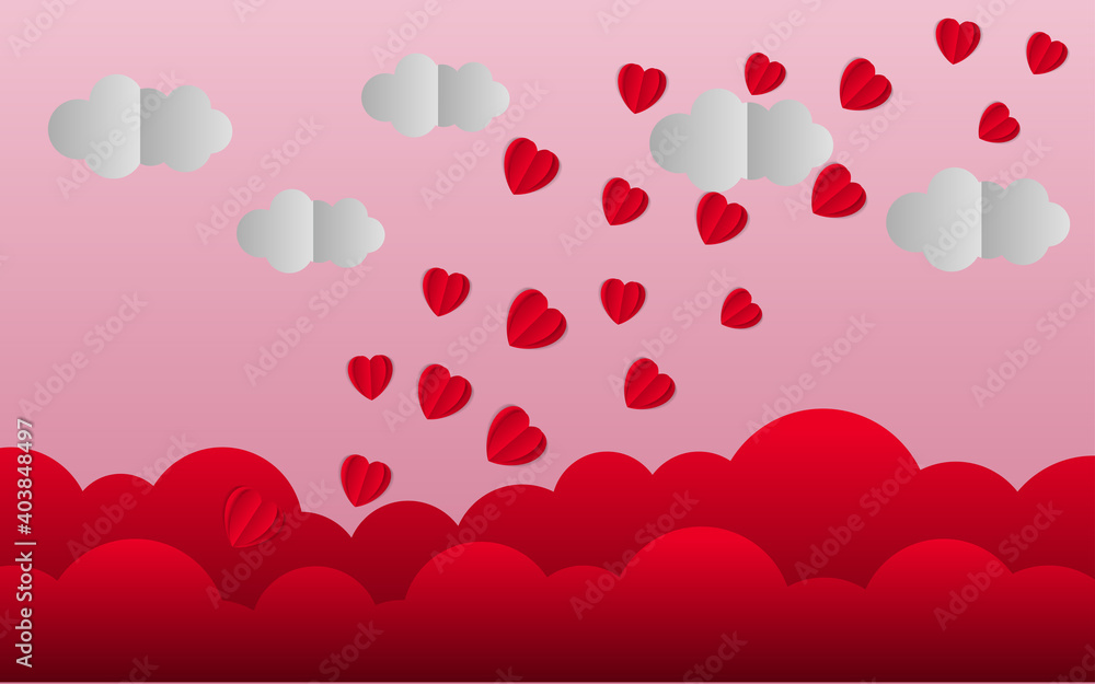 Love story background paper cut concept , heart flying cloud red celebration , illustration party greeting decoration pink paper template , valentine day festive pink Love story background paper cut concept , heart flying cloud red celebration , illustration party greeting decoration pink paper template , valentine day festive pink
