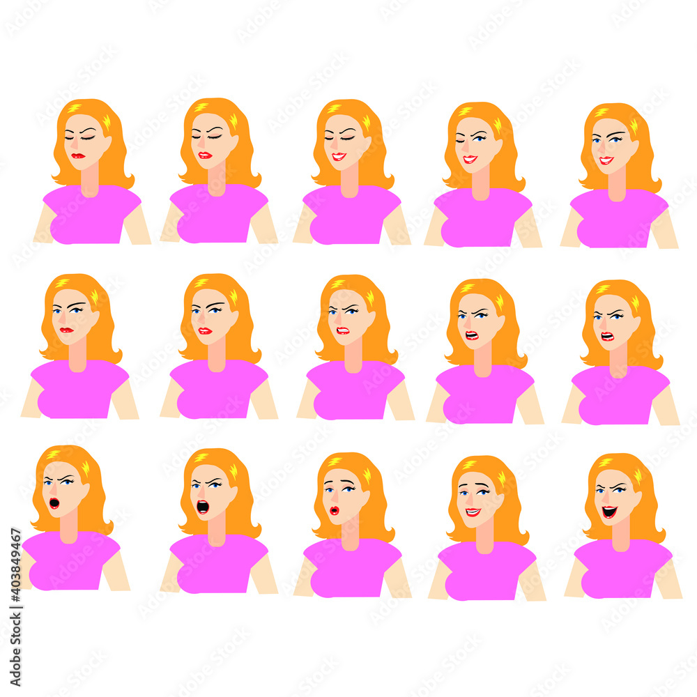 set of faces of woman expressioan vector set of faces of woman expressioan vector