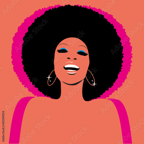 Soul Party Time. Soul, funk, jazz or disco music poster. Beautiful African American woman singing.