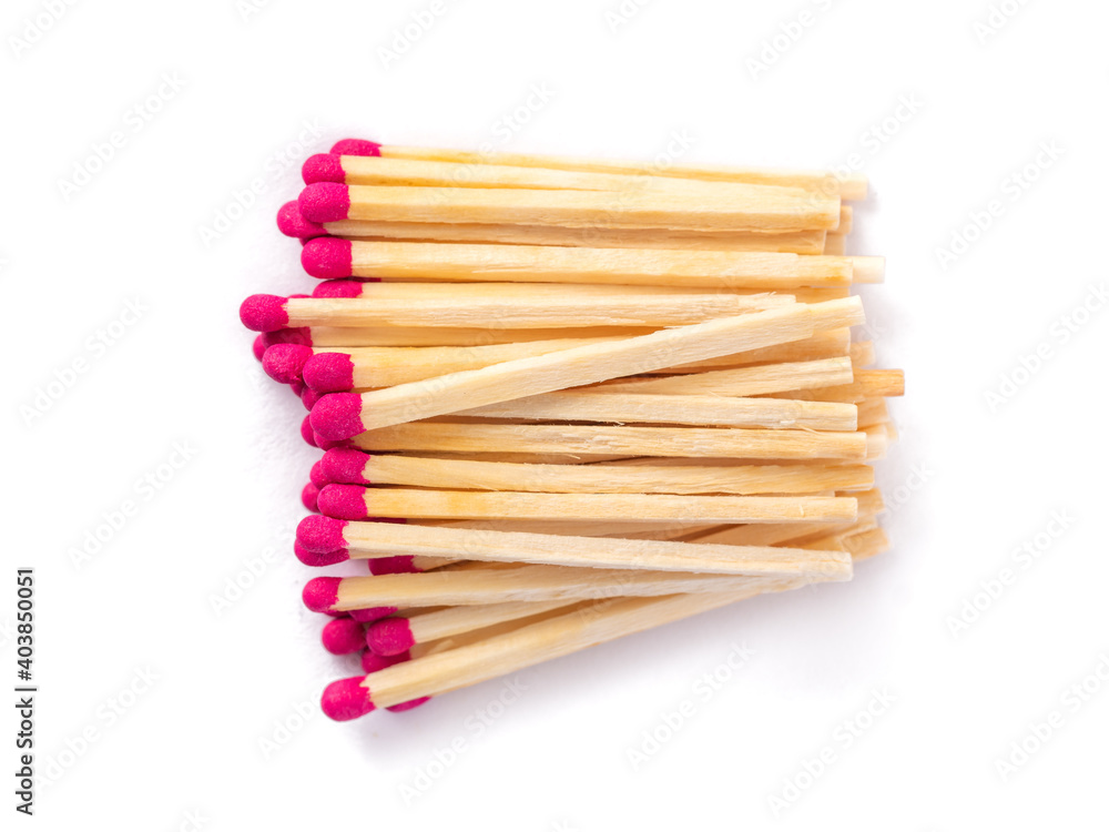 Wooden matches with sulfur for lighting a fire isolated on a white
