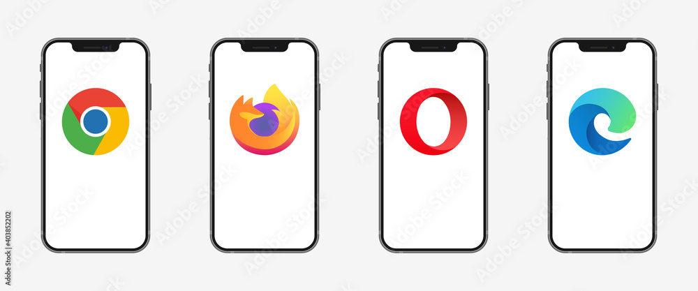 Google Chrome, Mozilla Firefox, Opera and Microsoft Edge symbols in ...