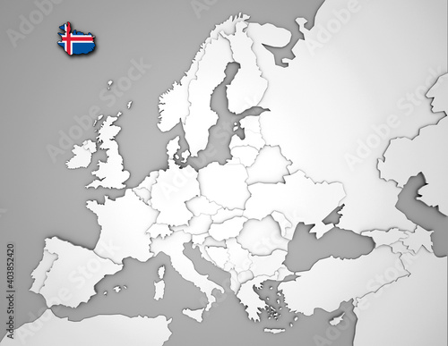 3D Europakarte auf der Island hervorgehoben wird © Benjamin ['O°] Zweig
