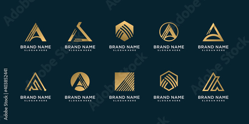 Set of letter A logo with golden creative and smart concept Premium Vector