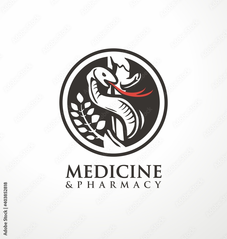 Medicine and pharmacy logo design idea with Aesculapius staff and snake. Medical and apothecary symbol or sign idea. Round vector icon for health care business. Medicine and pharmacy logo design idea with Aesculapius staff and snake. Medical and apothecary symbol or sign idea. Round vector icon for health care business.