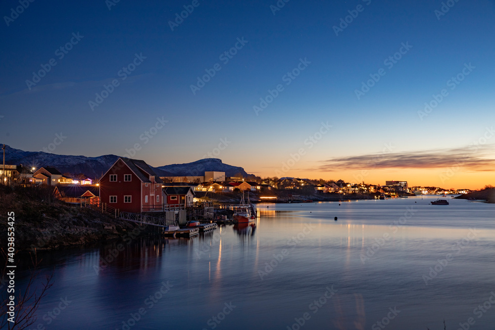 Fototapeta premium Winter light in Northern Norway at sunset,Brønnøysund,Helgeland,Nordland county,Norway,scandinavia,Europe