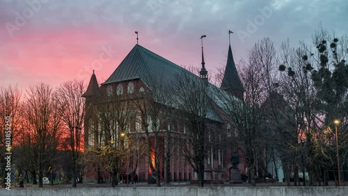 Kantian Cathedral in Kaliningrad illuminated by the sunset.