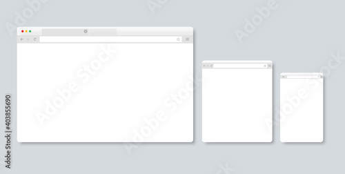 Web browser window. Open browser window. Internet browser mockup for computer, laptop, tablet and phone.