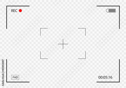 Camera frame viewfinder. Video recording screen. Photo camera viewfinders. Modern focusing screen. Vector illustration.