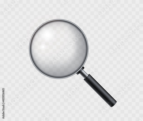 Realistic magnifying glass. Magnifying tool with shadow. Loupe for magnify on a transparent background.