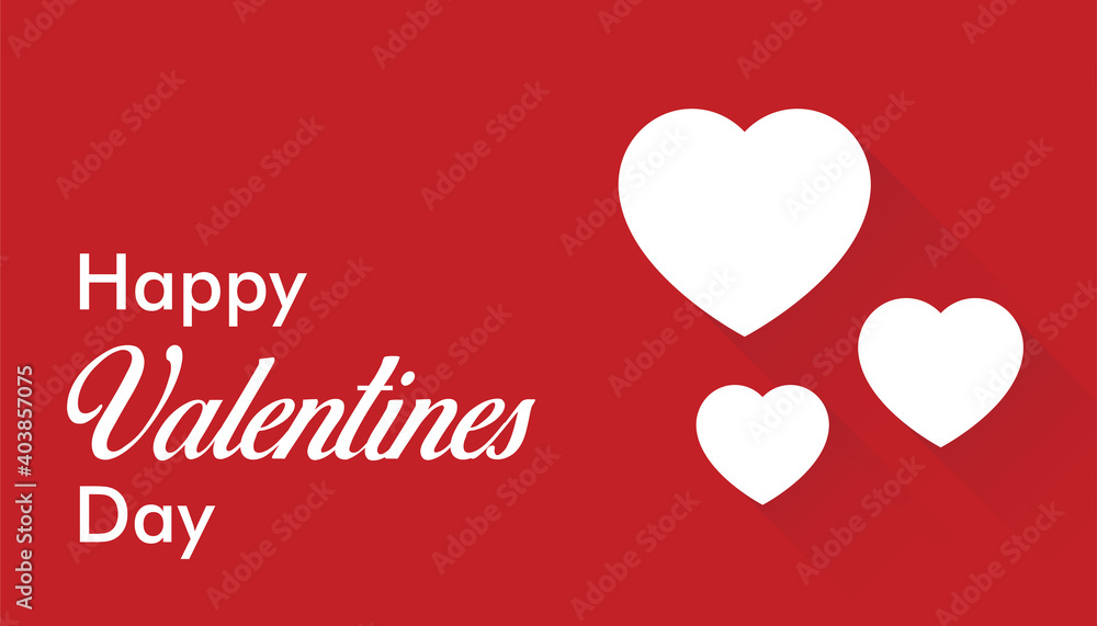 Happy Valentine's Day in white with red background and symbol of love. Vector. Romantic quotes postcards, cards, invitations, banner templates.