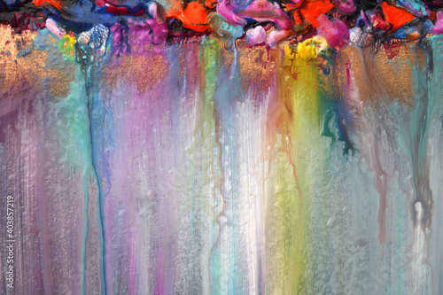 Art Abstract flow acrylic and watercolor smear blot painting. Color horizontal texture background.