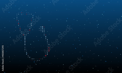 On the left is the stethoscope symbol filled with white dots. Background pattern from dots and circles of different shades. Vector illustration on blue background with stars