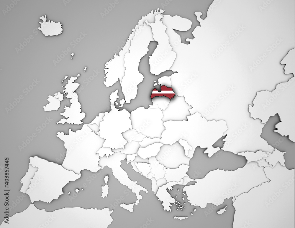 Obraz premium 3D Europakarte auf der Lettland hervorgehoben wird 