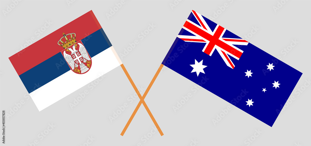 Crossed flags of Serbia and Australia