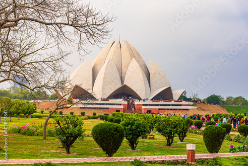 Lotus Temple is flower like temple designed by Architect Furiburz Sabha  lotus as the symbol common to many religions made up of marble dedicated to Bah       House of Worship at New Delhi  India.