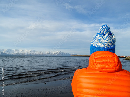 Man with beanie, during winter, in Iceland. photo