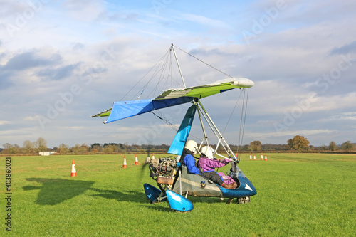 Ultralight airplane in a landing field 
