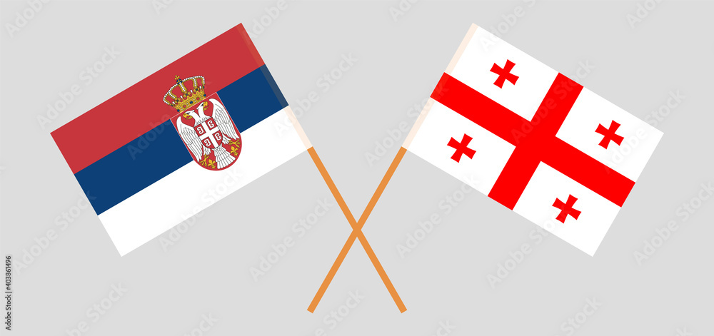 Crossed flags of Serbia and Georgia