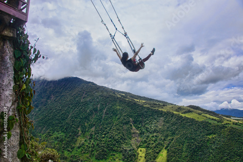 Enjoying the Swing at the End of the World, Casa de Arbol, Baños de Agua Santa, Ecuador