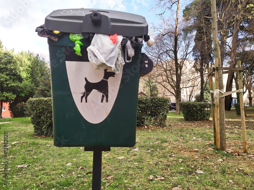 Trash for doog's feces in city park in Croatia in Europe, poop, pet photo