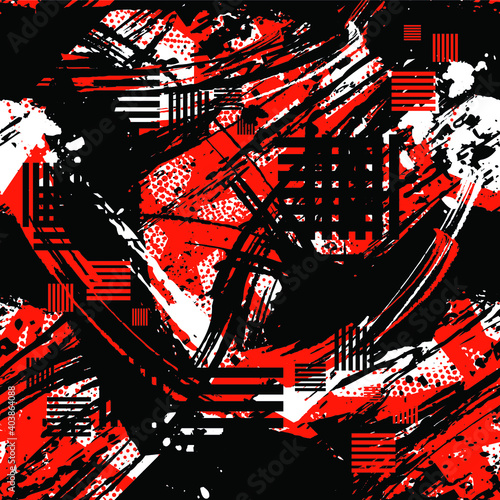 Abstract seamless grunge geometric pattern. Chaotic repeats print for boy, sport textile, clothes, wrapping paper.