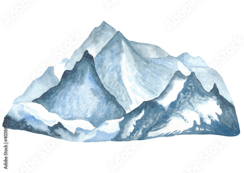 Watercolor illustration.Beautiful mountains © Valeria