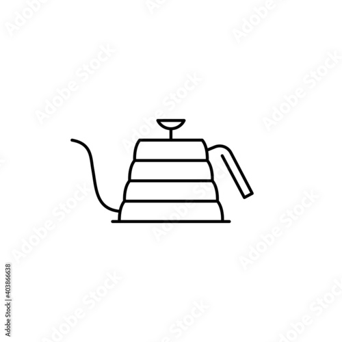 Coffee Kettle gooseneck icon. Vector Coffee shop sign. Specialty coffee concept with vector linear symbol. Line icon of device brewing coffee for coffee house of label design.
