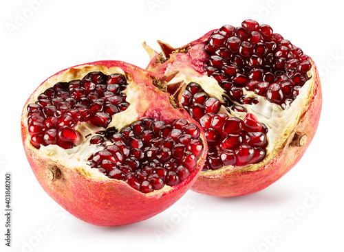 pomegranate halves isolated on a white background