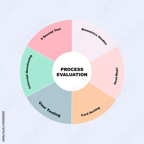 Diagram concept with Process Evaluation text and keywords. EPS 10 isolated on pink background