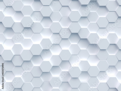 Polygonal mosaic surface with random white hexagon. Abstract geometric background. 3d rendering illustration.