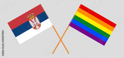Crossed flags of Serbia and LGBTQ