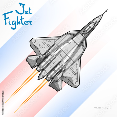 The Newest Russian jet fighter aircraft. Vector draw