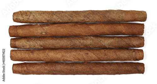 Obraz na płótnie Luxury handmade cigars isolated on white background, top view