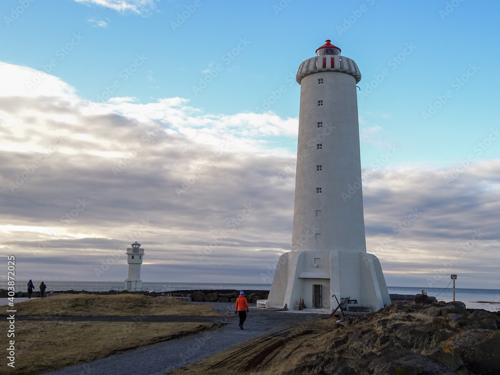 Lighthouse in Iceland, winter road trip, great landscape.