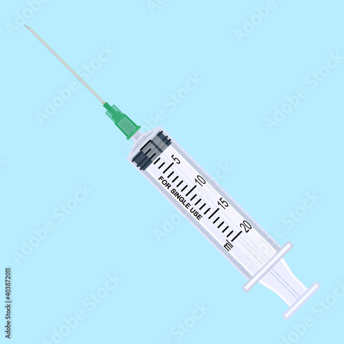 Disposable 20ml syringe. Realistic image. Vector illustration on a dark background.