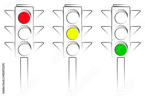 Traffic light icons with glowing flowers, vector illustration isolated on white background