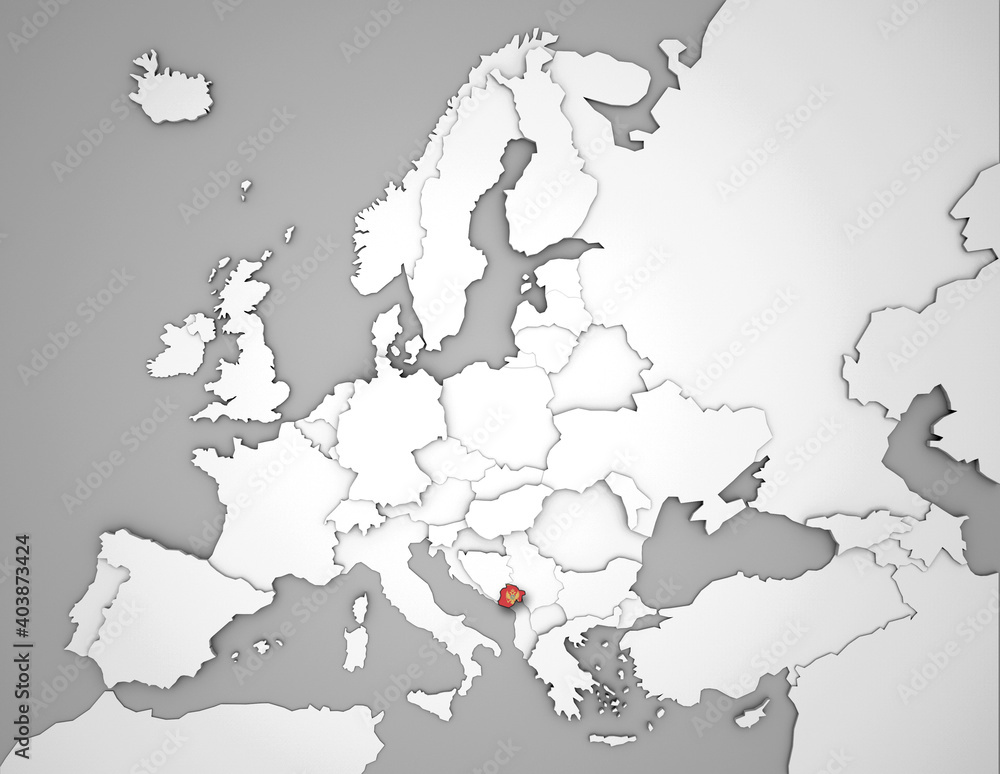 3D Europakarte auf der Montenegro hervorgehoben wird 3D Europakarte auf der Montenegro hervorgehoben wird