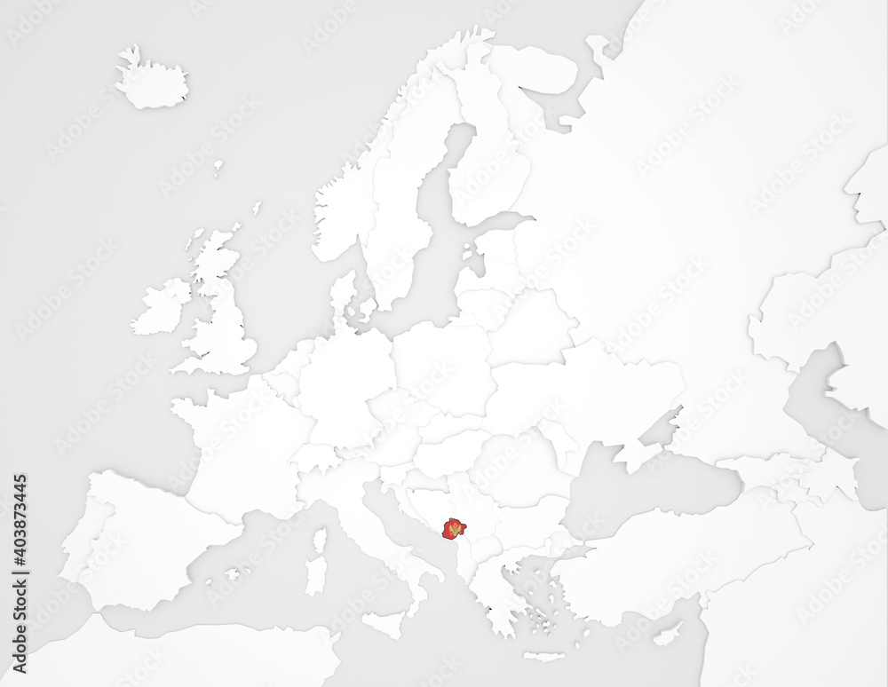 3D Europakarte auf der Montenegro hervorgehoben wird