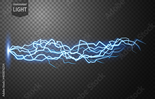 Blue Lightning Flash Bolt, Thunderstorm effect, Electrical Concepton tranasparent background. Vector Illustration