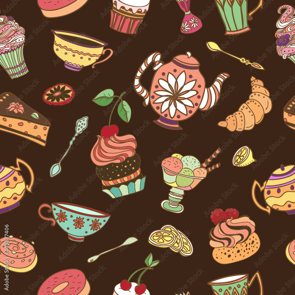 Seamless pattern with cakes.