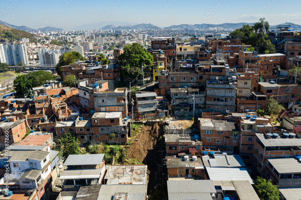 Aerial view of a favela in rio de janeiro, brazil. Slum.