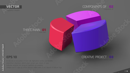 3d vector infographic banner with three color sectors and place for your text. Eps10.